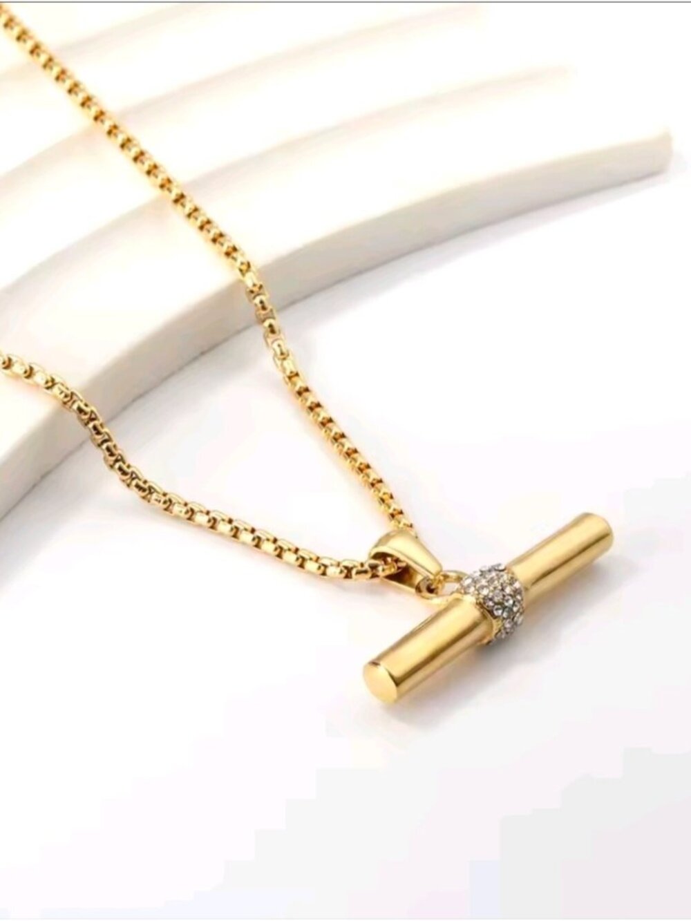 Gold Bar Pendant Necklace with Crystal Accent - Women Jewelry